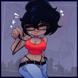 1girls 2025 breasts dark_skin dark_skinned_female female female_only glasses mondongo nestoku oc original_character rectangular_glasses tagme thighs