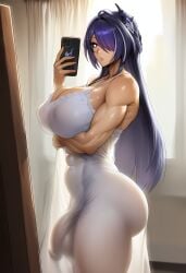ai_generated balls big_balls big_breasts big_bulge big_penis blush bulge color cyreneceo dress futa_only futanari hi_res honkai:_star_rail huge_cock large_breasts light_skin looking_at_viewer massive_penis selfie solo solo_futa standing thighs trend