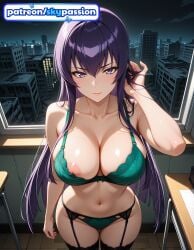 1girls 2026 ai_assisted ai_generated anime big_breasts boobs breasts building bust busty city city_lights cityscape garter_belt green_bra green_panties hi_res high_quality high_resolution highres highschool_of_the_dead large_breasts long_hair navel night panties patreon patreon_username purple_hair saeko_busujima skypassion solo stable_diffusion tits underwear watermark