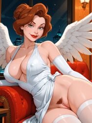 ai_generated angel_outfit angel_wings annie_hughes big_ass big_breasts big_butt cartoon cartoon_character cartoon_milf cartoon_mom cartoony cleavage dress gloves hairy_pussy indoors iron_giant_(character) labia mature_female mature_woman milf mommy mother no_panties pubic_hair puffy_pussy pussy resting robotkesh seductive seductive_look seductive_smile showing_pussy solo solo_focus stockings teasing the_iron_giant thick_thighs upskirt vagina visible_pussy wide_hips