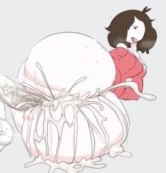1girls aroused_face asscheeks big_ass big_thighs breath_cloud brown_hair cum cum_leaking cumming_while_penetrating drooling dudetherealest ejaculation female freckles freckles_on_ass freckles_on_face genital_fluids genitals hair_covering_eye huge_ass huge_thighs mob_face motion_blur oc open_mouth original_character penis red_topwear sex short_hair testicles thrusting thrusting_into_ass white_body white_skin