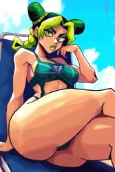 1female 1girl 1girls 2026 anime anime_character anime_coloring ass bikini bra breasts female female_focus female_only green_eyes green_hair green_lipstick human human_only jojo's_bizarre_adventure jojo_no_kimyou_na_bouken jolyne_cujoh jolyne_kujo light-skinned_female light_skin lips lipstick looking_at_viewer panties stone_ocean two-tone_hair yellow_hair