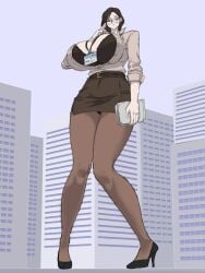 1girls big_boobs big_breasts boobs breasts brown_hair brown_hair_female brunette brunette_female brunette_hair cleavage clothed clothed_female female female_focus female_only giantess large_boobs large_breasts light-skinned_female light_skin solo solo_female solo_focus