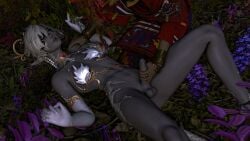 3d arianna_yukihime au_ra femboy final_fantasy_xiv flower gpose_(ffxiv) masturbation night