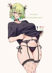 belly belly_button bite_marks biting_lip ceres_fauna garter_belt garter_straps ginotty hickey kiss_mark lifting_shirt lingerie stockings thick_thighs tummy virtual_youtuber vtuber