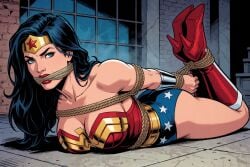 1girls ai_generated black_hair long_hair rope rope_bondage shibari superhero superheroine tagme themysciran wonder_woman wonder_woman_(series)