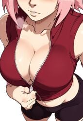 1girls ai_generated eyes_out_of_frame naruto naruto_(series) naruto_shippuden pink_hair sakura_haruno short_hair tagme