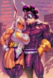 1boy 1girls abs ai_generated bare_arms bare_legs bare_shoulders bare_thighs big_breasts bunny_ears bunny_girl bunny_tail color english_text female fit_female gigiti hi_res large_breasts light-skinned_female light_skin long_hair male male/female minoru_mineta miruko muscles muscular muscular_female muscular_male my_hero_academia purple_hair red_eyes rumi_usagiyama smug smug_face text thick_thighs trogiai white_hair