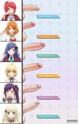 6+futa artist_name chair character_name erection futanari kano_misora kochou_shizuha kushishekku liu_mei_fan long_image looking_at_viewer medium_penis otori_michiru penis penis_chart shoujo_kageki_revue_starlight small_penis testicles uncensored veins veiny_penis yumeoji_shiori