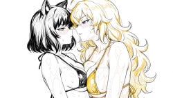 2girls ai_generated black_hair blake_belladonna blonde_hair canon_couple lesbian_couple rwby yang_xiao_long