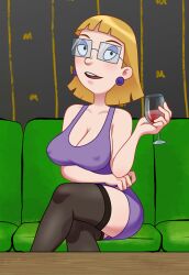 hey_arnold! milf miriam_pataki nipple_piercing wine
