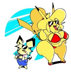 1boy 1boy1girl 1girls 1girls1boy 2026 bikini bikini_bottom bikini_top breasts female pichu pikachu sunglasses thighs tmgthejust