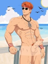 bara bara_tits beach big_penis daredevil daredevil_(marvel_rivals) gay glasses marvel marvel_rivals penis penis_out sun