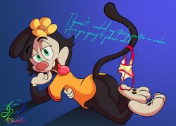 absurd_res animaniacs anthro bottomless clothed clothing dot_warner female furry green_eyes hi_res inkblot lobofeo musk panties pawpads paws punishment raised_tail smelly solo tongue tongue_out underwear warner_brothers