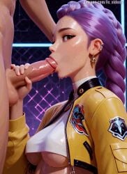 3d animated animated_gif bj blowjob from_side gif hd hi_res high_resolution kpop_demon_hunters on_knees rumi_(kpop_demon_hunters) sucking sucking_penis