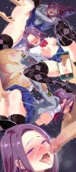 1boy 1girls blush boobs censored collage cum facial fingering game_asset magicami_dx mosaic_censoring official_art open_mouth penetration penis phone purple_hair pussy school_uniform seira_sodeshiro sex skirt
