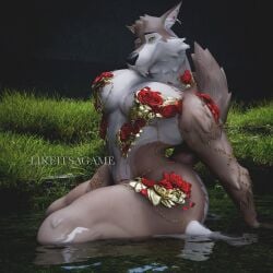3d 3d_(artwork) anthro artist_request ass big_ass big_pecs curvy_male epic_games femboy fortnite furry in_water looking_at_viewer male male_only muscles muscular_male ornaments pecs posing tagme_(artist) video_game_character wendell_(fortnite) wolf