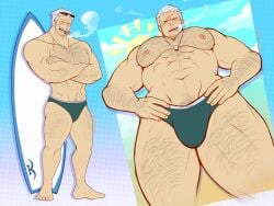 beach gay hairy hairy_male male male_only masculine_male no_nude older_male one_piece smoker_(one_piece) smoking smoking_cigar solo summer sunver1318