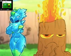 1girls anthro electronic_arts female flora_fauna lefemdoc peashooter_(pvz) plant plant_girl plantie plants_vs_zombies popcap_games snow_pea_(pvz) torchwood_(pvz) video_game_character