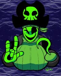 big_breasts deltarune fem_gaster gaster genderbend genderswap genderswap_(mtf) green_body green_clothing green_skin hook hook_hand pirate pirate_girl pirate_hat undertale undertale_(series)