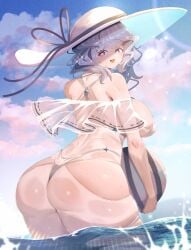 ass_focus curvy from_behind huge_ass huge_breasts looking_back merlin_prismriver ocean outdoors partially_submerged plump thick_ass thick_thighs touhou voluptuous wide_hips