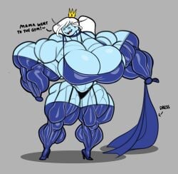 1girls adventure_time adventure_time:_fionna_&_cake big_eyebrows blue_body breasts breasts_bigger_than_head crown dress english english_text female female_muscle_growth fionna_and_cake forsakun gigantic_breasts huge_breasts hyper hyper_muscles ice_queen_(adventure_time) massive_breasts muscle_fetish muscle_growth muscles muscular muscular_arms muscular_female muscular_thighs princess royalty sharp_teeth speaking text thighs white_eyes white_hair