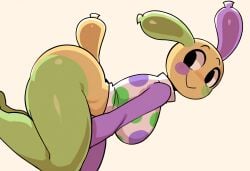 1girls absurd_res ai_generated animal_ears anthro ass balloon balloon_animal balloons black_eyes blush_stickers blushcrunch_studio bottomless breasts colored_skin dandy's_world dandys_world falsegate from_side genderswap genderswap_(mtf) green_skin highres humanoid kneeling large_ass large_breasts looey_(dandy's_world) looking_back multicolored_skin non-human on_knees personification polka_dot purple_skin rule_63 self_upload smile solo stable_diffusion tail thick_thighs uncensored white_shirt yellow_skin