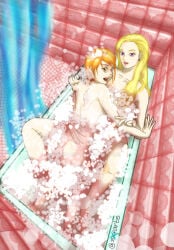 2girls blonde_hair kalifa kalifa_(one_piece) nami nami_(one_piece) one_piece orange_hair yuri