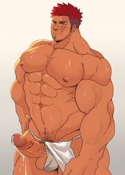 1boy abs after_orgasm ass_visible_through_thighs balls balls_out bara beard_stubble beefy biceps big_areola big_breasts big_nose big_penis blue_eyes boku_no_hero_academia burn_scar collarbone cum cum_drip cum_on_penis cum_string dad_bod dadbod daddy dilf endeavor_(boku_no_hero_academia) endeavor_(my_hero_academia) enji_todoroki erection fundoshi fundoshi_aside fundoshi_only gay gradient_background hairy_balls happy_trail ho_tdoug huge_cock hunk japanese_clothes male male_breasts male_nipples male_only manly mature_male muscles muscular muscular_arms muscular_legs muscular_male muscular_thighs mustache_stubble my_hero_academia navel oppai pecs penis pubic_hair red_hair rokushaku_fundoshi scar scar_across_eye scar_on_face semen short_hair simple_background simple_shading six_pack solo solo_male standing testicles thick thick_arms thick_eyebrows thick_neck thick_penis thick_thighs tough_guy uncensored v-shaped_eyebrows veiny_arms veiny_penis white_fundoshi yaoi