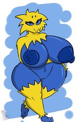 absurd_res anthro arachnid arthropod ass big_breasts big_butt blue_body breasts electra_the_shotstack_joltik female fur genitals hi_res huge_breasts huge_butt insects joltik nintendo nipples pokémon_(species) pokemon pussy solo unknown_artist video_games yellow_body yellow_fur