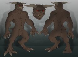 anthro anthrofied balls canid canid_demon clawed_fingers clawed_toes demon digital_media_(artwork) genitals ghostbusters horn kodashi male male_focus male_only mammal model_sheet muscular red_eyes shaded solo teeth terror_dog