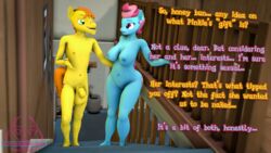 3d anthro balls big_breasts breasts carrot_cake_(mlp) casual_nudity cup_cake_(mlp) dialogue digital_media_(artwork) duo english_text equid equine female friendship_is_magic genitals hasbro hi_res husband_and_wife male mammal married_couple mature_female my_little_pony naked nude senthaurekmern