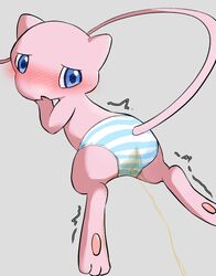 anthro blush bodily_fluids clothing embarrassed female genital_fluids hi_res legendary_pokemon mew milklemon5127 nintendo omorashi panties peeing pokémon_(species) pokemon pokemon_(species) solo straight_hair underwear urine urine_stream video_games wet wet_clothing wet_panties wet_underwear wetting