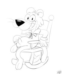 4_fingers anthro balls big_nose chair cougar felid feline fingers furniture genitals hanna-barbera head_tuft jellystone_(hbo_max) kippykat long_tail male mammal monochrome penis sitting smile snagglepuss snagglepuss_(series) solo tuft whiskers