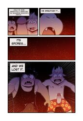 4_panel_comic absurd_res amazed anthro azz_(t0l0k) black_hair blonde_hair blush bodily_fluids bovid bowen_(t0l0k) caprine clothed clothing comic cute_fangs dialogue dragon_koopa drooling english_text erection erection_through_clothing fangs flesh_fang fur genitals goat group hair hi_res inner_monologue koopa looking_at_genitalia looking_at_penis male male/male mammal mario_bros multiple_scenes nintendo nipples open_mouth penis saliva scalie shirt spores t0l0k tan_body tan_fur tank_top teeth text text_box thinking topless topwear trio underwear underwear_only unwanted_erection yellow_body