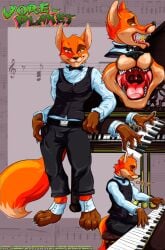 4_fingers 4_toes anthro balls barely_visible_balls barely_visible_genitalia barely_visible_penis biped bow_tie canid canine claws clothed_pred colored digitigrade duo feet finger_claws fingers flaccid fox fur genitals glrup green_roon hi_res hindpaw keyboard_instrument kneeling lombax looking_at_viewer macro macro/micro macro_male male male_anthro male_pred mammal micro micro_male micro_prey mouth_shot musical_instrument musical_note musical_symbol nude_male nude_micro open_mouth oral_vore orange_body orange_fur paws penis pianist piano playing_music playing_piano ratchet_(ratchet_and_clank) ratchet_and_clank sheet_music solo sony_corporation sony_interactive_entertainment standing symbol teeth toe_claws toes tongue uvula vore vore_planet yellow_body yellow_fur