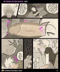 2021 absurd_res anthro balls beez blush comic dialogue english_text genitals hi_res humanoid_genitalia humanoid_penis male outside page_2 penis smile species_request text url vein veiny_penis