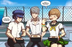 1boy 2girls axel-rosered chie_satonaka naoto_shirogane persona persona_4 sequence tagme weight_gain weight_gain_female weight_gain_sequence