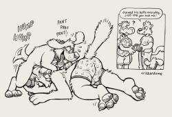 anthro anthro_on_feral balls bodily_fluids boxer_briefs breath bulge clothing collar critterdome drooling duo face_fucking face_mounting feral feral_penetrating fluffy fluffy_tail genitals holding_balls irrumatio leash male male/male oral panting pawpads penetration penile penis_in_mouth saliva sex surprised sweat tail tongue tongue_out underwear zoophilia