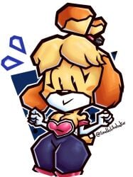 2025 animal_crossing anthro bell big_breasts blonde_hair blush breasts canine clothed clothing cosplay crossover crossover_cosplay female female_only floppy_ears fur furry gloves hair isabelle_(animal_crossing) latex looking_down mammal nintendo rouge_the_bat rouge_the_bat_(cosplay) sega shortstack smellslikebuter solo sonic_(series) sonic_the_hedgehog_(series) surprised tail thick_thighs wide_hips yellow_fur