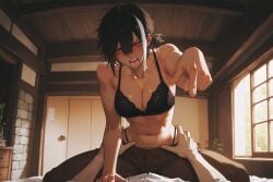 1boy 1boy1girl 1girls ai ai-created ai_art ai_generated angry bedroom black_bra black_hair black_thong blush bra brown_pants ceiling cleavage collarbone crying crying_with_eyes_open dark-skinned_female dark_skin day deviantart_link female female_focus fit fit_female hair_between_eyes half-closed_eyes hand_on_another's_chest hand_on_chest hands_on_another's_hips hands_on_hips indoors legs leo_(uersor) light-skinned_male light_particles light_skin looking_at_viewer lying lying_on_back lying_on_bed mature_female medium_breasts navel offscreen_male on_back on_bed open_mouth pants partially_clothed particles pixie_cut pointing pointing_at_viewer pointing_down ponytail pov pov_hands purple_eyes runny_makeup shiny_skin shirt short_hair short_ponytail sitting_on_lap sitting_on_person spread_legs streaked_hair tears teeth thin_waist thong thong_straps tomboy tomboyish tongue uersor v-shaped_eyebrows white_shirt white_skin window yelling yelling_at_another yelling_at_viewer