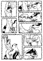 animal_genitalia anthro arms_tied athletic athletic_anthro athletic_male badger ball_grab ball_lick ball_squeeze balls biped bondage bondage bound cheek_tuft closed_eyes clothing comic dialogue duo ears_down english_text erection facial_tuft fellatio fur genitals glans greyscale head_tuft humanoid_genitalia humanoid_penis hybrid_genitalia hybrid_penis imminent_orgasm k-9 larger_penetrated licking looking_pleasured male male/male mammal markings moan moaning_in_pleasure monochrome mustelid musteline nude nude_anthro nude_male open_mouth oral penetration penile penis penis_grab penis_lick penis_squeeze pivoted_ears procyonid profanity raccoon sex sheath sheathed_humanoid_penis shirt size_difference small_dom_big_sub smile speech_bubble striped_body striped_fur striped_markings striped_tail stripes suspended_in_midair tail_markings teeth text tied_shirt tongue tongue_out topwear traditional_media_(artwork) tuft vein veiny_penis