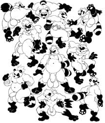 2021 absurd_res anthro ass balls belly biceps big_balls big_belly big_butt black_and_white clothing digital_drawing_(artwork) digital_media_(artwork) dot_eyes erection feet flip_flops footwear foreskin fur genitals hair hi_res huge_balls humanoid_genitalia humanoid_penis line_art male mammal monochrome moobs multiple_poses muscular muscular_anthro muscular_male nipples nude open_mouth overweight overweight_anthro overweight_male pawpads paws pecs penis perineum pinup pose procyonid raccoon rando_(tderek) sandals sketch_page solo tderek99 teeth thick_thighs topwear vest