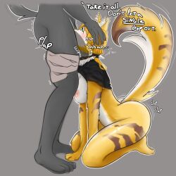 anthro ass big_butt bodily_fluids bottomwear bottomwear_down bouncing_butt breasts clapping clothed clothing clothing_lift collar deep_throat dominant duo ears_up felid feline fellatio female grabbing_head hi_res kneeling male male/female mammal meme mihoyo nude oral oral_penetration partially_clothed paws penetration penile pulchra_fellini sex shirt shirt_lift shorts shorts_down slurping sweat tail thiren topwear until_it_snaps vannillama x-ray_view zenless_zone_zero