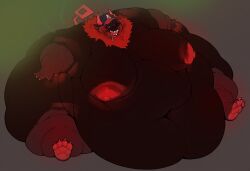 ai ai_assisted ai_generated anthro big_belly big_breasts black_body black_fur blob breasts demon_tail devil_horns drooling fart fart_cloud fart_fetish farting fat fat_fetish forsaken_(roblox) fur gross guest_666 guest_666_(forsaken) horn huge_breasts immobile morbidly_obese non-human red_fur red_mane roblox roblox_game robloxian slob