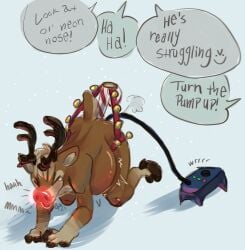 absurd_res air_pump anal anal_sex anthro bell bell_harness belly belly_expansion belly_inflation bleakpepper bodily_fluids candy candy_cane candy_cane_in_ass crying deer dessert expansion fingers food food_fetish food_in_ass food_insertion food_play glowing glowing_nose harness hi_res hooved_fingers hooves hose hose_in_butt humiliation improvised_sex_toy inflation insult jingle_bell jingle_bell_harness kneeling male mammal new_world_deer pain penetration raised_tail reindeer rudolph_the_red-nosed_reindeer snow tail tears