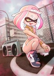 1girls blackingyourwaifu cap clothing female female_only inkling inkling_girl jukebox non-human pearl_(splatoon) petite pink_hair shoes shortstack splatoon tentacle_hair