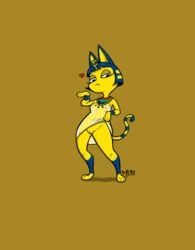 animal_crossing ankha ankha_(animal_crossing) anthro bottomless clothing domestic_cat egyptian_mau egyptian_mythology felid feline felis female fur furry furry_only genitals mammal middle_eastern_mythology mostly_nude mythology naked nintendo nipples nude pussy solo squidking tail topwear translucent translucent_clothing video_games