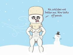 101_dalmatian_street 101_dalmatians abs anthro black_nose blue_sky breasts canid canine canis cleavage clothed clothing covered_nipples detailed_background dialogue disney domestic_dog eyelashes female frosty_the_snowman frown fur genitals hands_on_hips hat headgear headwear hi_res looking_at_viewer mammal muscular pomeranian red_nose russian scarf scowl shaded short_tail signature sky slightlyarousedguy smoke_pipe snow snowball_(101_dalmatian_street) snowflake snowman solo spitz tail talking_to_viewer text top_hat vulva white_body white_fur wind winter winter_clothing winter_hat