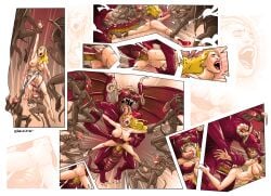 blonde_hair censored comic demon dragon erenisch flying forced_spreading head_in_mouth horror large_penis monster monster_on_female peril rape size_difference spread_legs tongue_in_mouth torn_clothes yokai